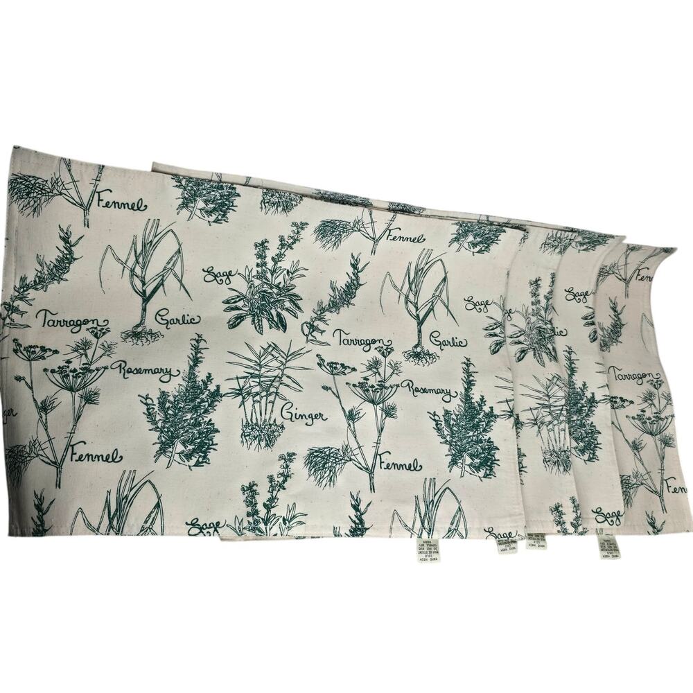 Vintage 1993 Kismet Cotton Placemats Set of 4 Botanical Herb Garden Cottagecore